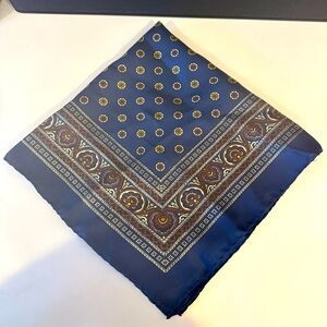 Handcraft Italy Silk Square Scarf Exquisite Geometric Floral Hand Rolled Blues